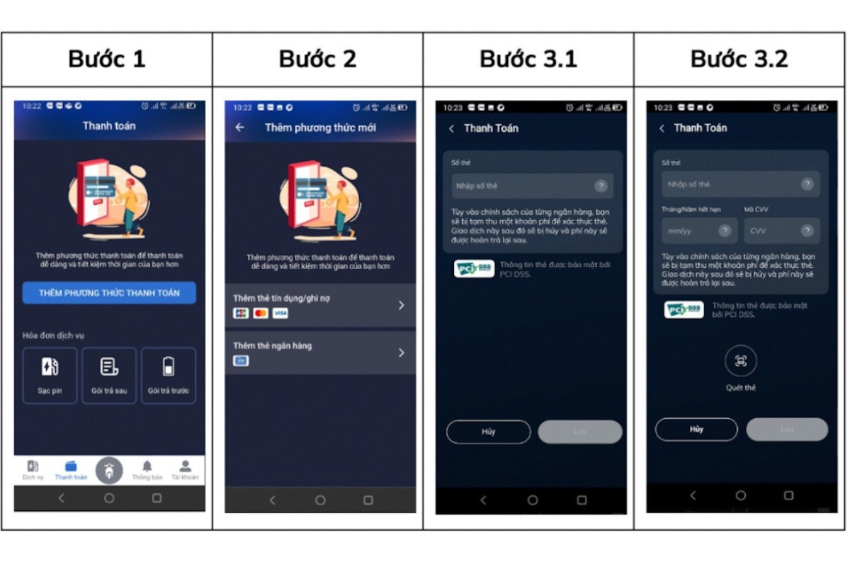 Các bước thanh toán trên app Vinfast E-Scooter
