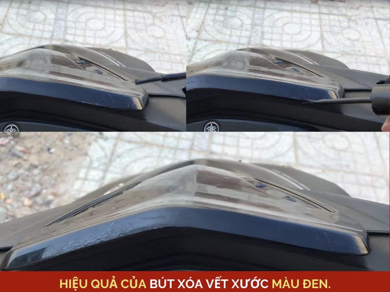 Hình ảnh chi tiết một vết xước nhỏ trên nền nhựa đen bóng đã được làm mờ