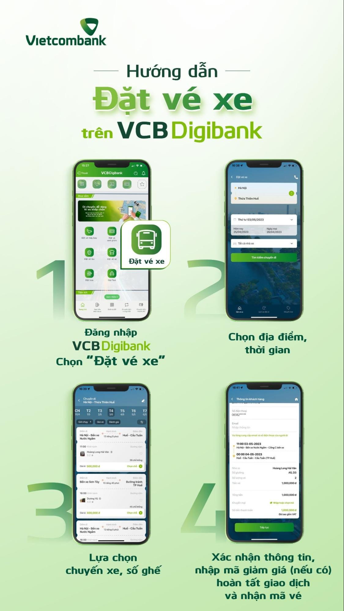 Hình ảnh giao diện đặt vé xe khách trực tuyến trên một ứng dụng di động, thể hiện sự tiện lợi và hiện đại