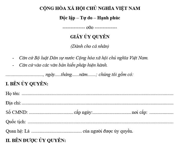 Hình ảnh minh họa về việc điền mẫu giấy ủy quyền xe máy
