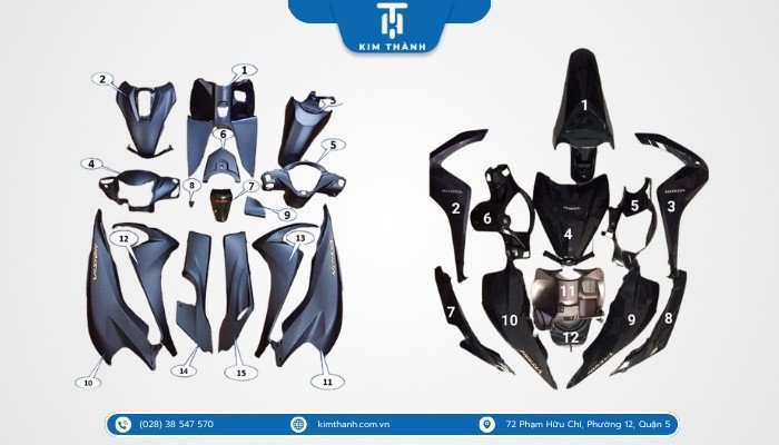 Hình ảnh một bộ dàn nhựa xe Vision mới, bóng đẹp, chưa lắp ráp