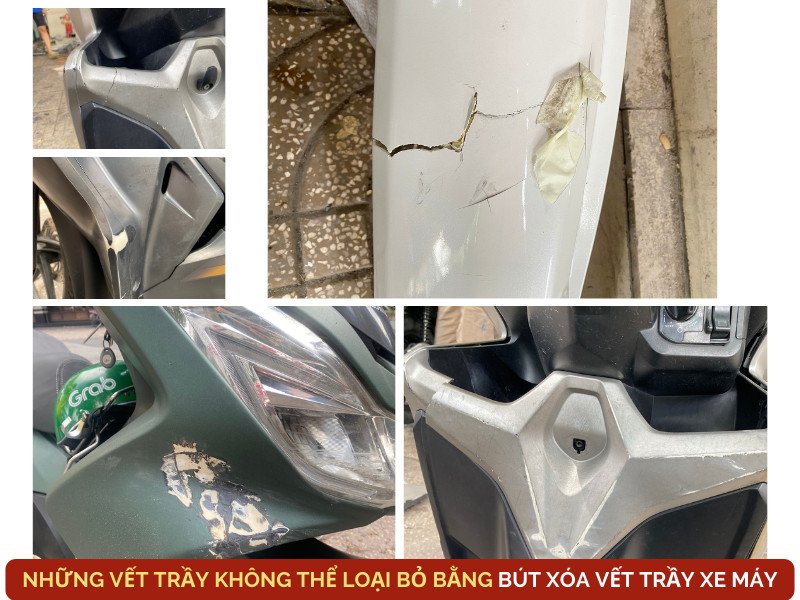 Hình ảnh một vết xước sâu trên vỏ xe máy cần sự can thiệp chuyên nghiệp
