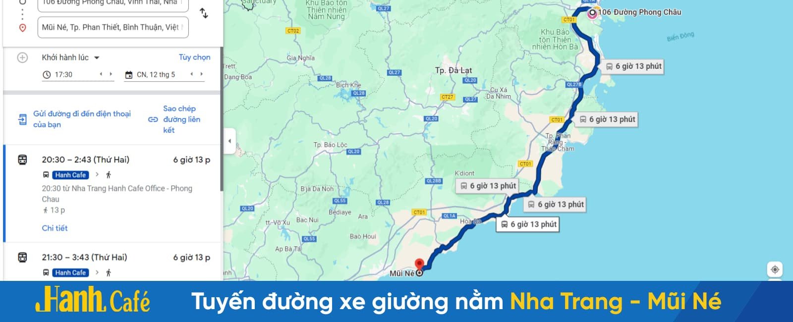 Minh họa tuyến đường cao tốc êm thuận cho xe giường nằm đi Mũi Né