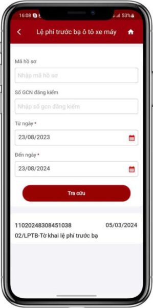 tra cứu lệ phí trước bạ xe máy đã nộp