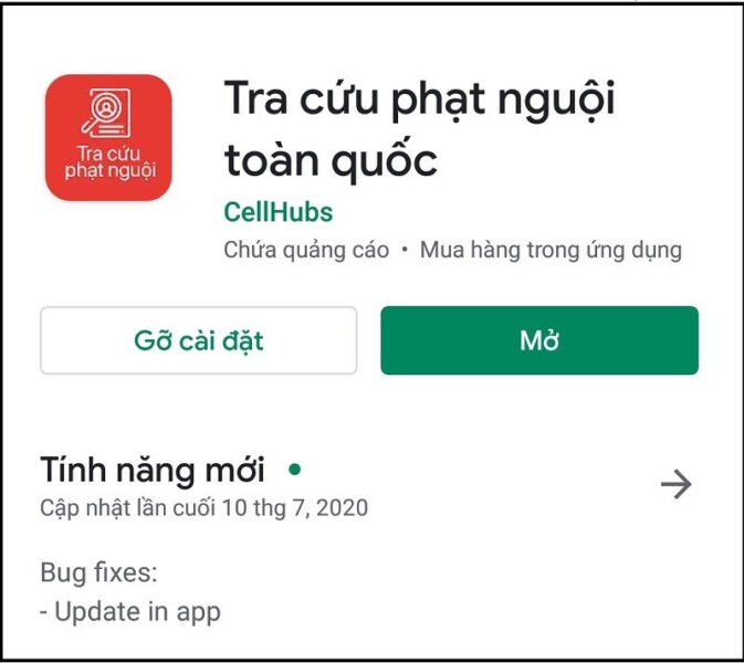 Ảnh chụp màn hình điện thoại hiển thị giao diện một ứng dụng tra cứu phạt nguội xe máy