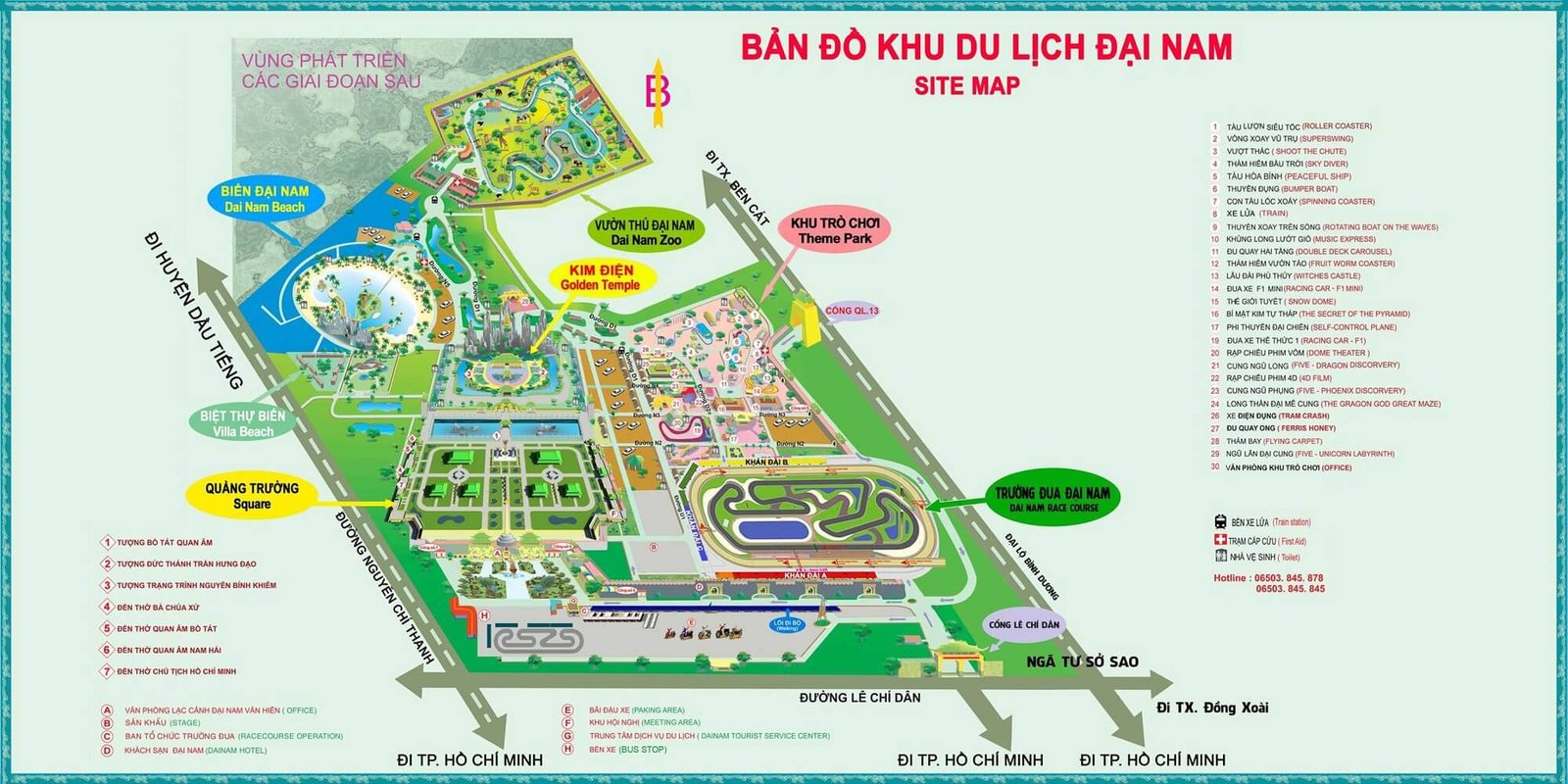 Bản đồ tổng thể khu du lịch Đại Nam minh họa các phân khu chức năng