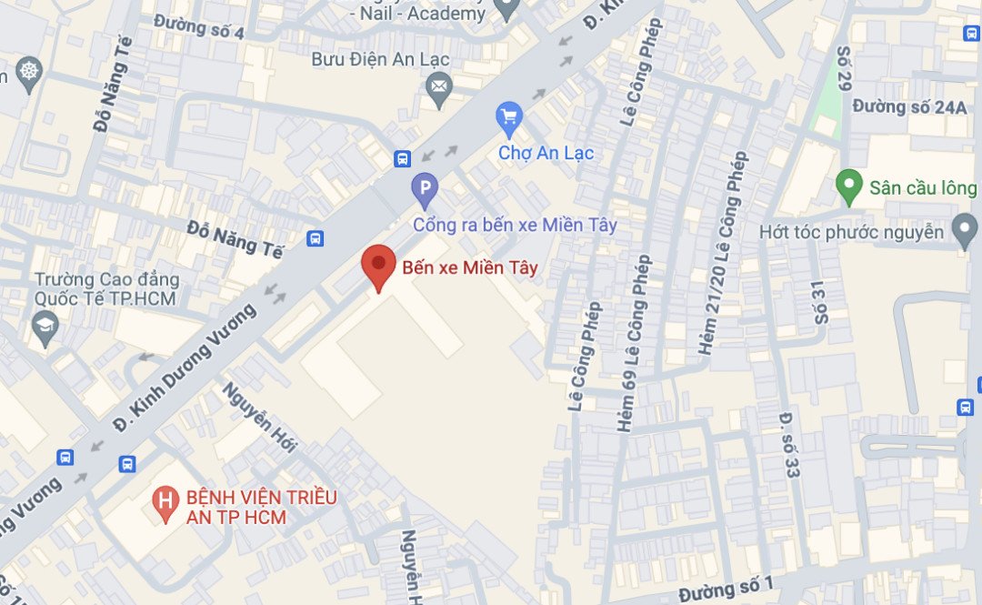 Bản đồ vị trí Bến xe Miền Tây tại Quận Bình Tân