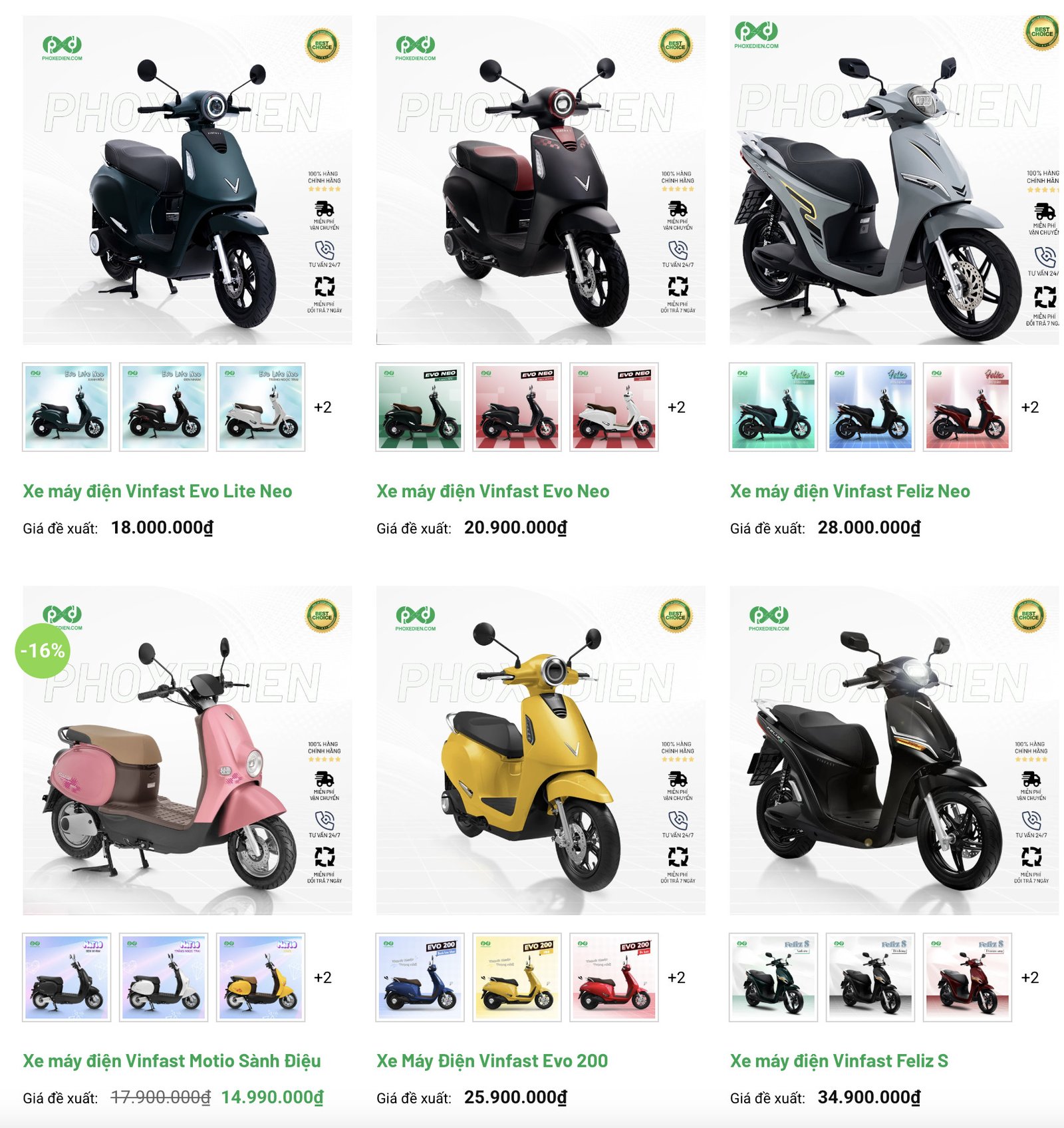 Bảng màu sắc đa dạng của các dòng xe máy điện VinFast