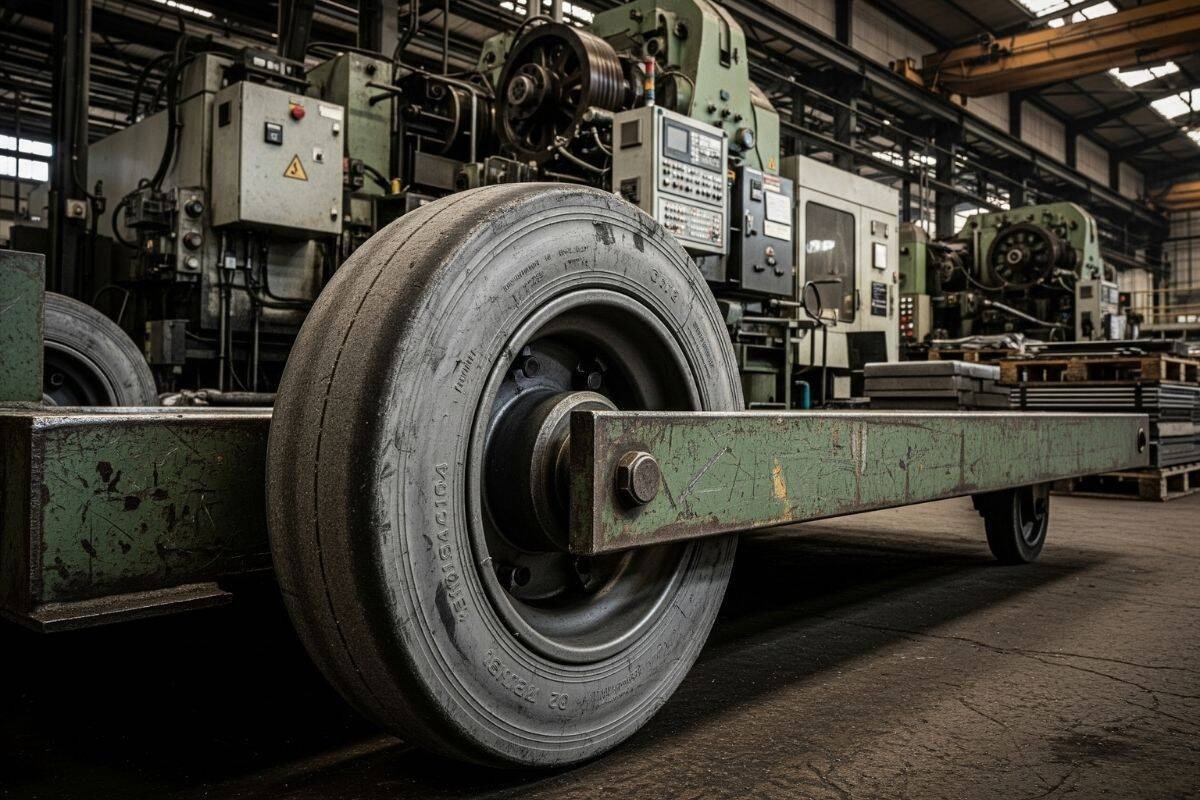 Bánh xe cao su xám có khả năng chịu tải nặng được sử dụng trong các nhà máy