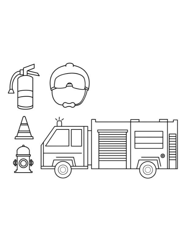 Bé đang tập trung tô màu một chiếc xe cứu hỏa đơn giản