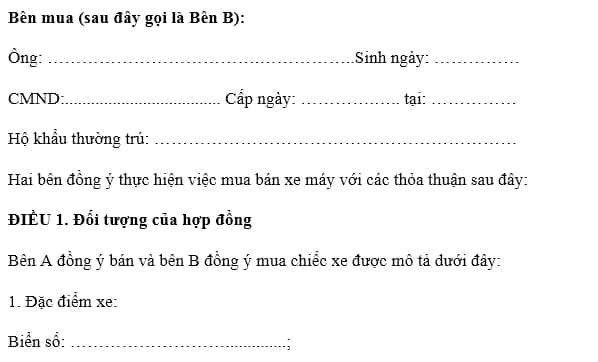 Biểu mẫu hợp đồng mua bán xe máy cần sự rõ ràng về thông tin