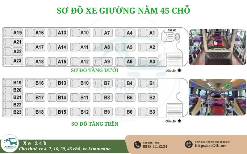 Bố trí giường nằm trên xe khách chuyên dụng