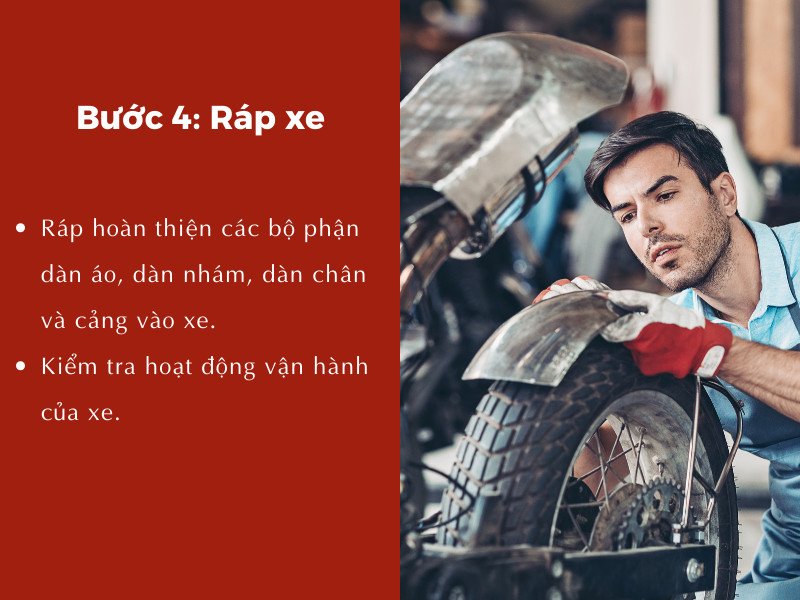 Các chi tiết xe sau khi được sơn hoàn thiện đang được lắp ráp trở lại