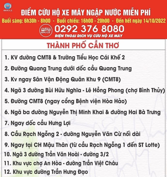 Các điểm được bố trí cứu hộ trên địa bàn Thành phố.