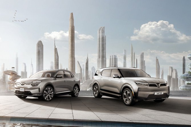 Các dòng xe điện VinFast được trưng bày tại sự kiện toàn cầu