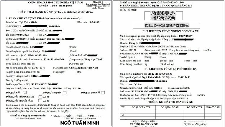 Giải Mã Phiếu Kiểm Tra Chất Lượng Xuất Xưởng Xe Máy Cán bộ công an kiểm tra thực tế phương tiện và dán tem số khung, số máy