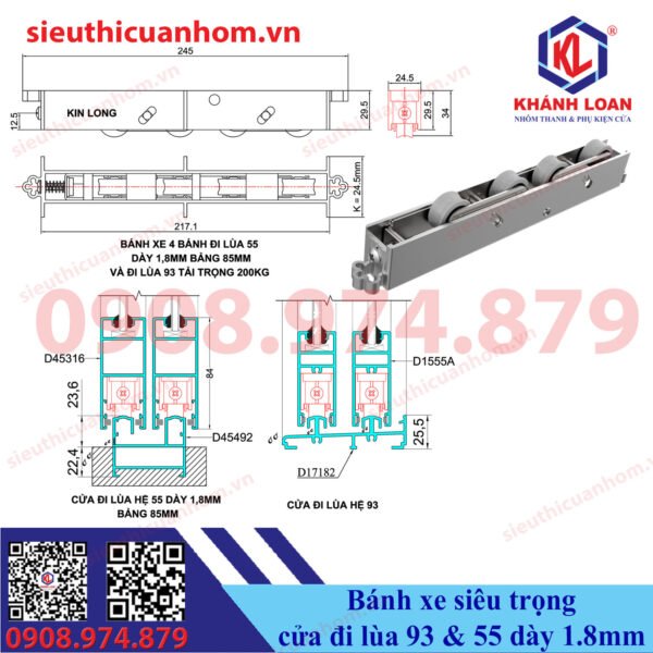 Cận cảnh chi tiết bánh xe cửa lùa nhôm chịu lực cao