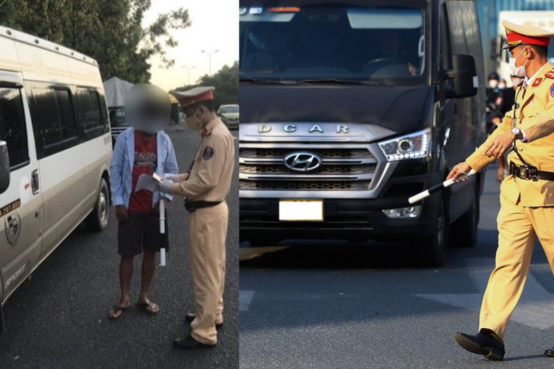 Cảnh sát giao thông đang kiểm tra việc chở quá tải hành khách