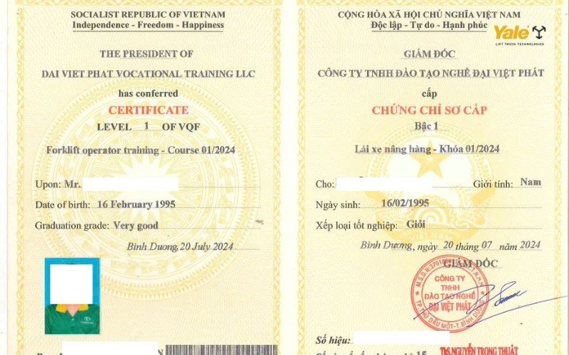 Chứng chỉ xe nâng có giá trị sử dụng lâu dài