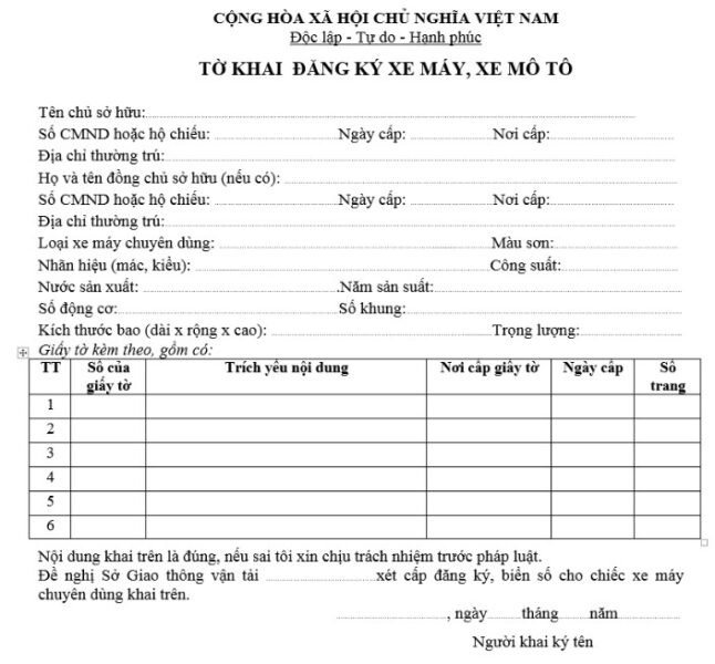 Chứng từ nộp lệ phí trước bạ xe máy