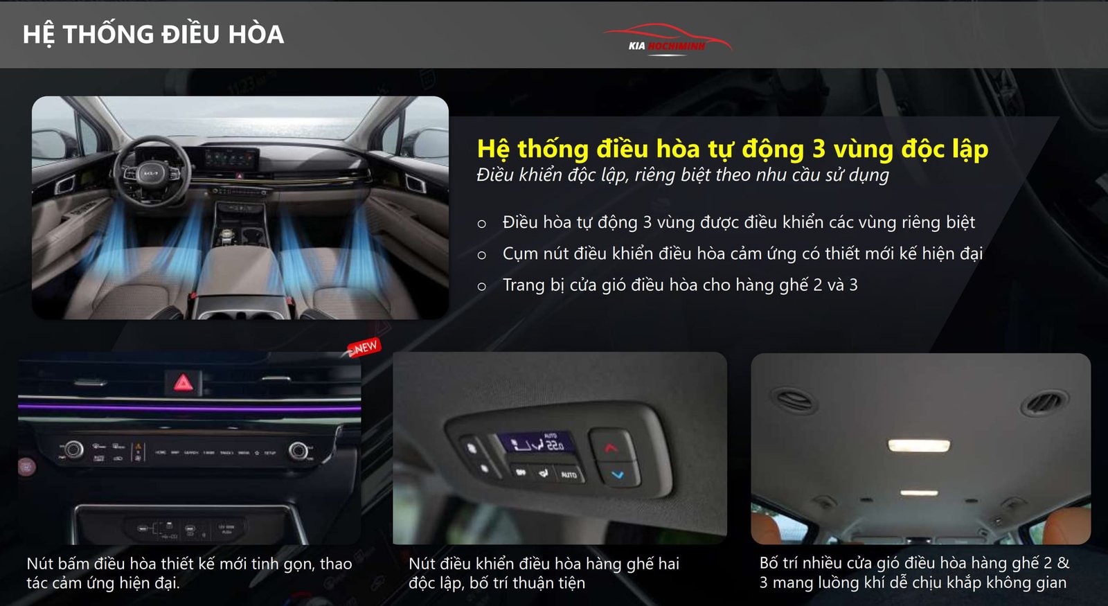 Cụm điều hòa tự động với ba vùng độc lập mang lại sự thoải mái tối đa