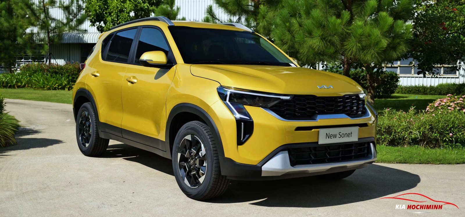 Đầu xe Kia Sonet với lưới tản nhiệt mũi hổ và đèn LED sắc nét