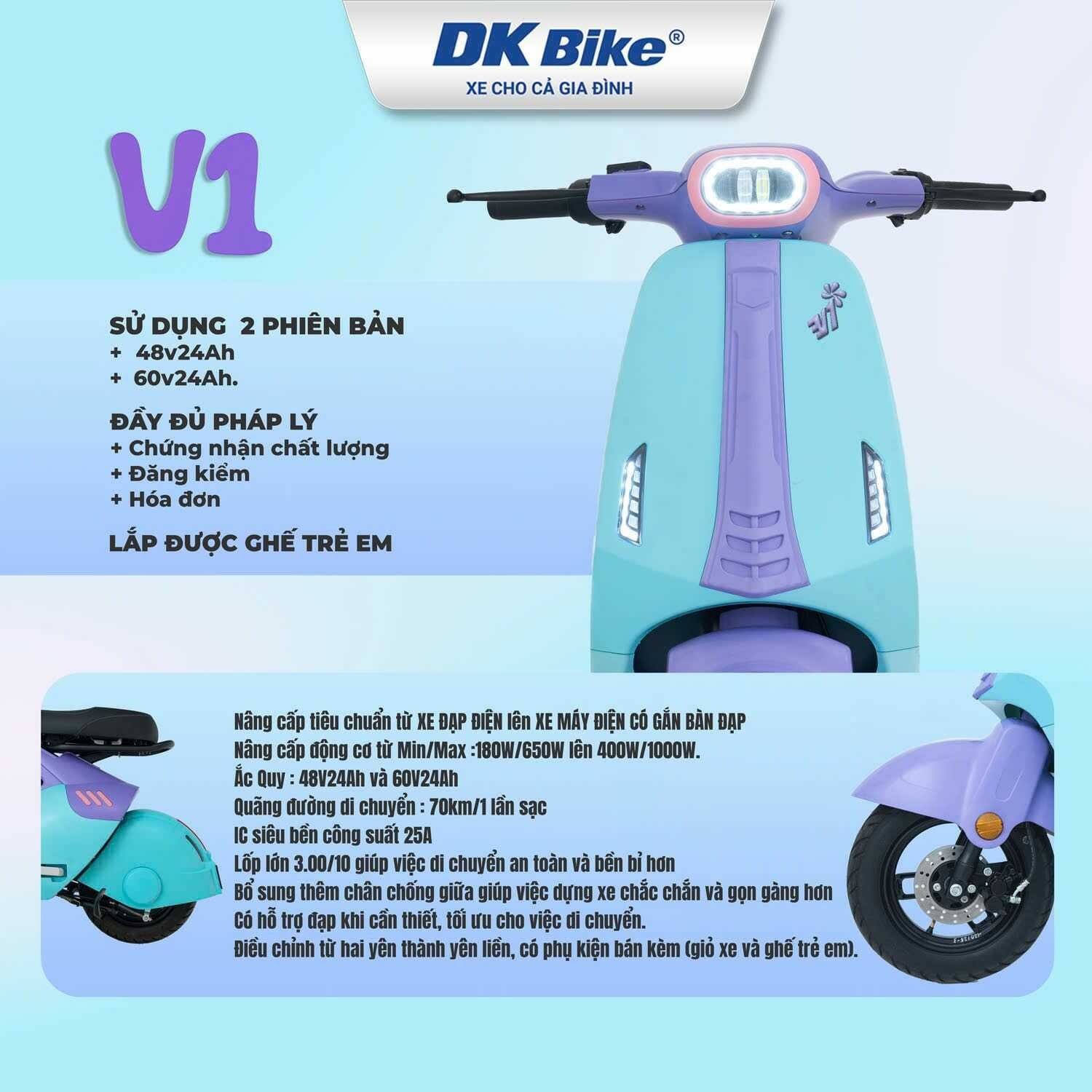 Đèn LED siêu sáng trên xe điện DKBike V1 2025