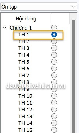 Giao diện lựa chọn tình huống trong phần mềm ôn luyện