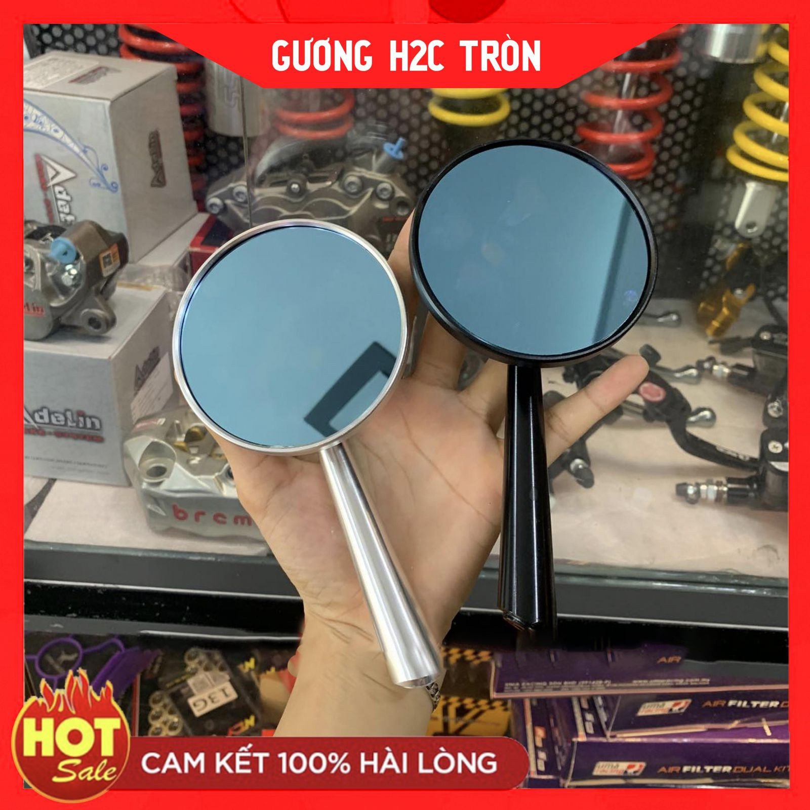 Gương chiếu hậu H2C tròn làm từ nhôm CNC sáng bóng