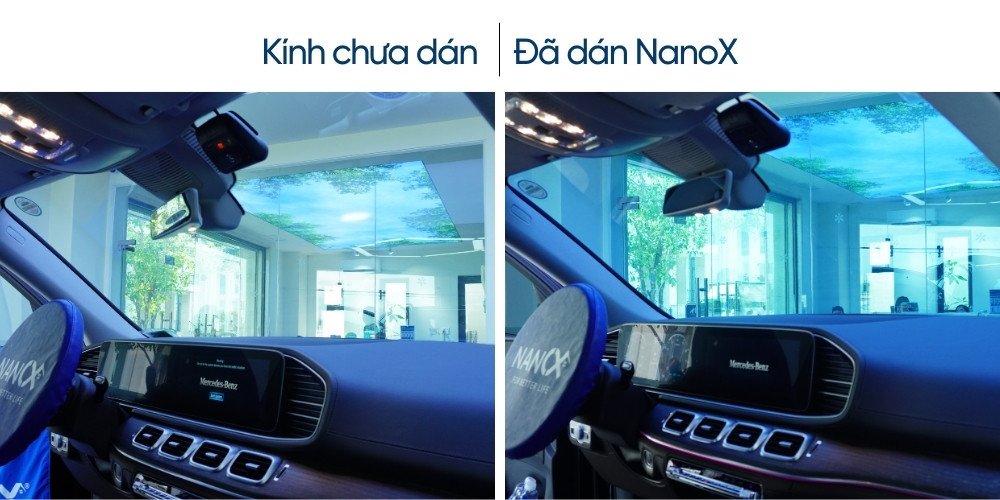 Hình ảnh cận cảnh một chiếc xe ô tô đã được dán phim cách nhiệt cho kính lái