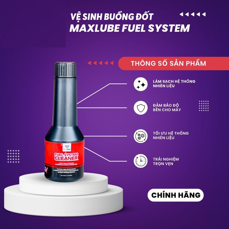 Hình ảnh chi tiết của một chai dung dịch vệ sinh buồng đốt dành cho xe máy