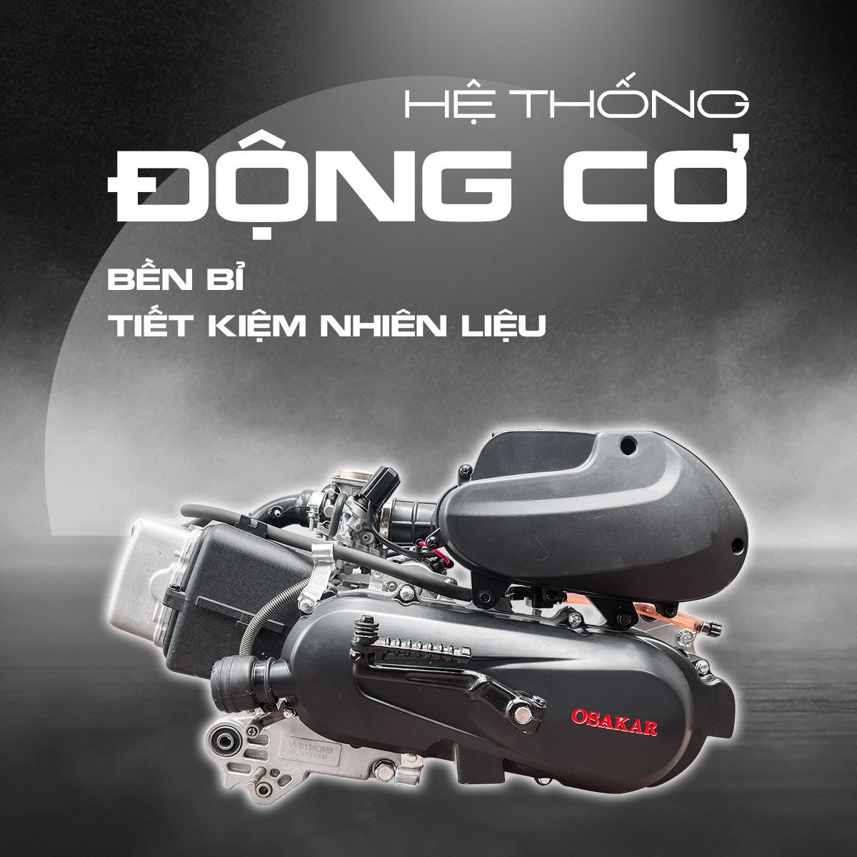 Hình ảnh chi tiết động cơ xe 50cc, nhấn mạnh vào sự nhỏ gọn và bền bỉ