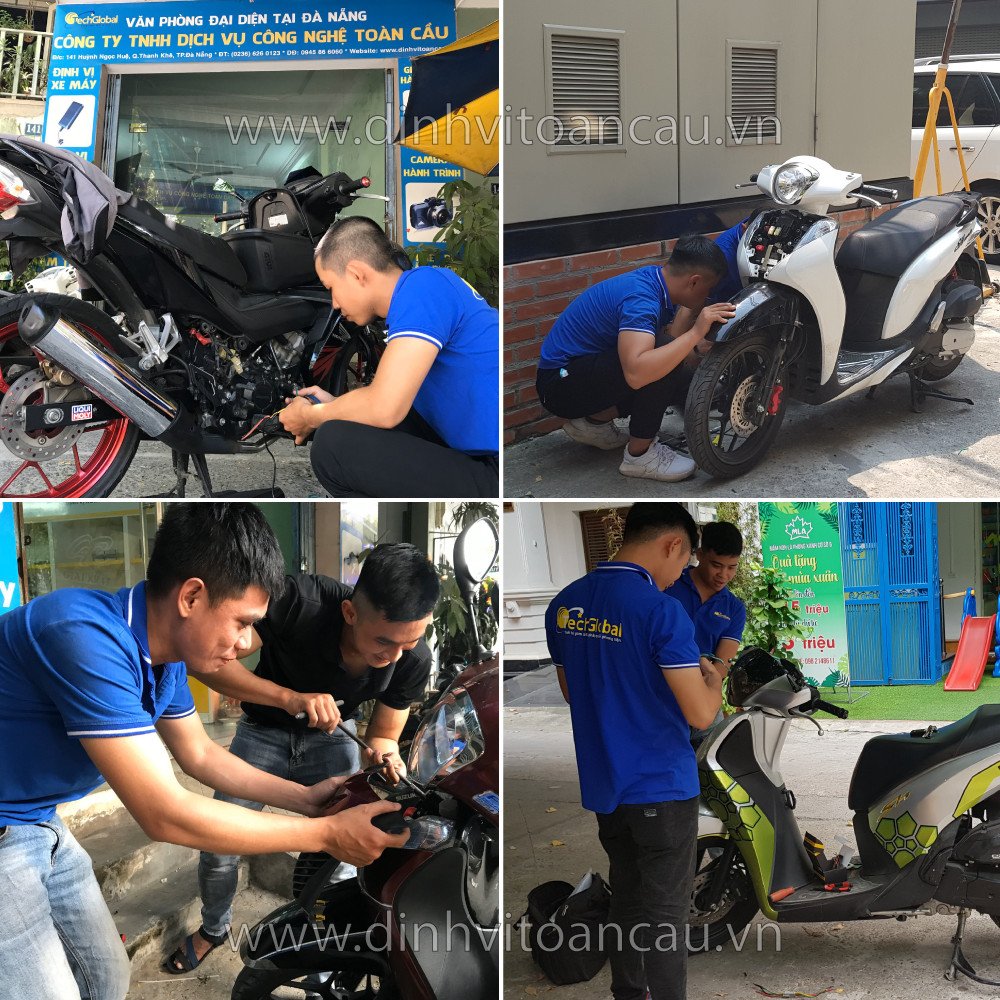 Hình ảnh đội ngũ kỹ thuật viên chuyên nghiệp đang tiến hành lắp đặt thiết bị định vị cho khách hàng