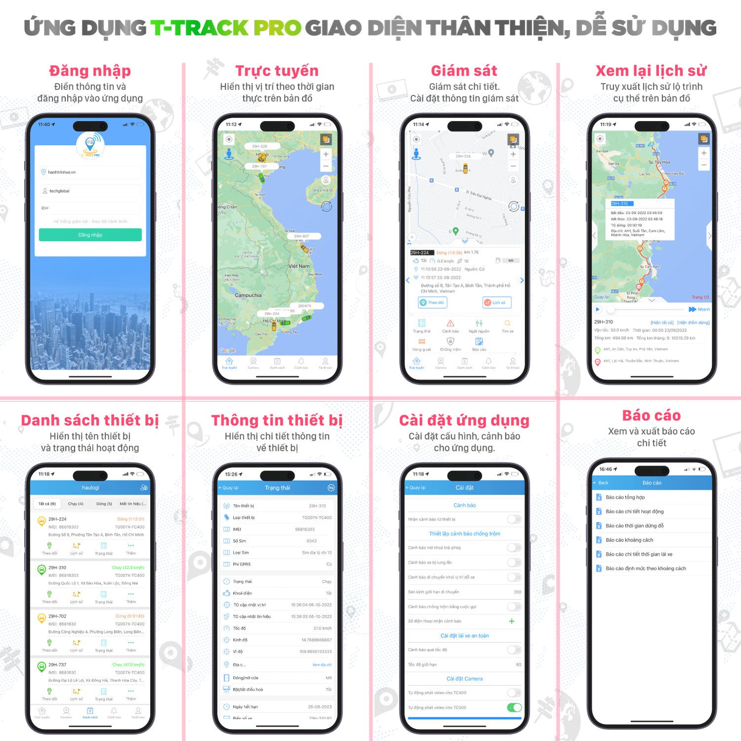 Hình ảnh giao diện ứng dụng T-Trackpro trên điện thoại di động