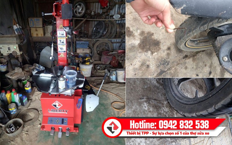 Hình ảnh lốp xe máy không săm bị đinh găm