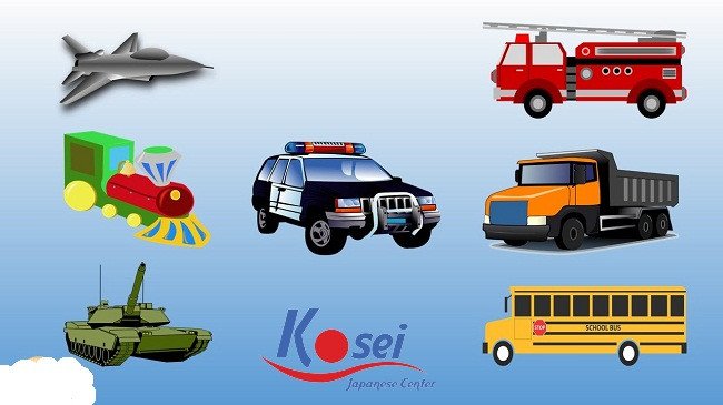 Hình ảnh minh họa các phương tiện giao thông tại Nhật Bản, tập trung vào xe máy và ô tô