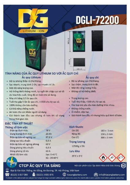 Hình ảnh minh họa chi tiết các thông số kỹ thuật của một bình ắc quy xe điện