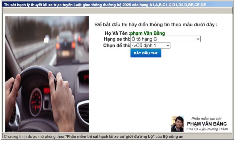 Hình ảnh minh họa cho một kỳ thi sát hạch lý thuyết lái xe ô tô hạng C