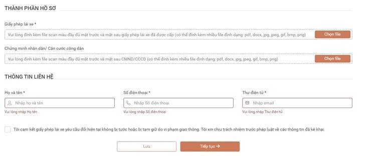 Hình ảnh minh họa giao diện tải lên các tệp đính kèm hồ sơ