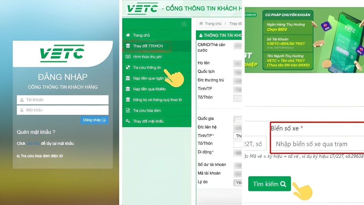 Hình ảnh minh họa giao diện tra cứu thông tin tài khoản VETC trên website