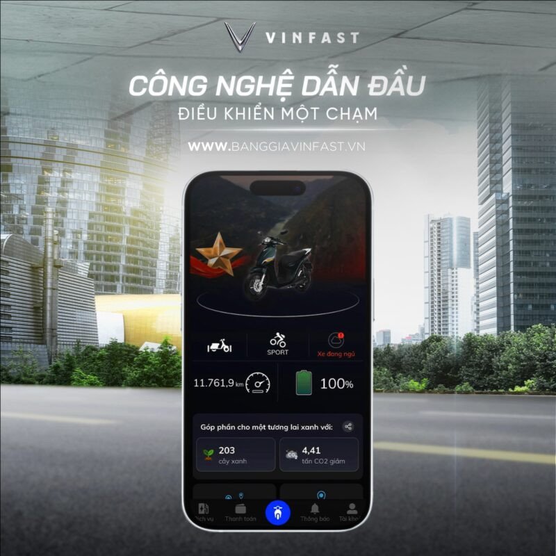 Hình ảnh minh họa giao diện ứng dụng quản lý xe máy điện VinFast trên điện thoại