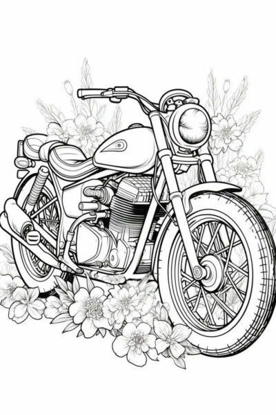 Hình ảnh minh họa một bé đang say sưa tô màu một bức tranh xe máy đơn giản với các màu sắc tươi sáng