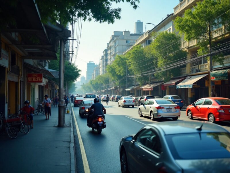 Hình ảnh minh họa một chiếc ô tô đang đỗ sai quy định trên đường phố đông đúc