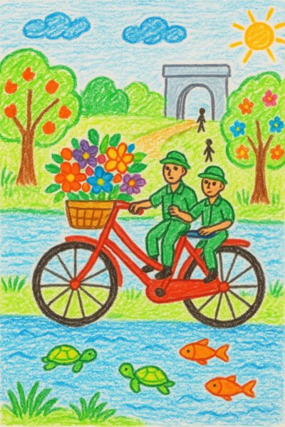 Hình ảnh minh họa một chiếc xe đạp cổ điển đơn giản được vẽ bằng nét chì nhẹ nhàng