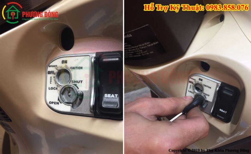 Hình ảnh minh họa một ổ khóa từ xe máy Honda và chìa khóa