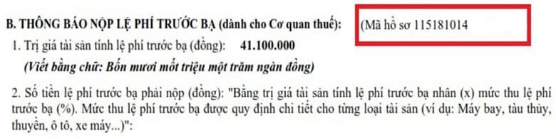 Hình ảnh minh họa quá trình tra cứu mã hồ sơ lệ phí trước bạ xe máy qua điện thoại