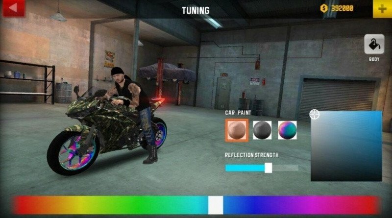 Hình ảnh minh họa quá trình tùy chỉnh và nâng cấp xe mô tô trong game