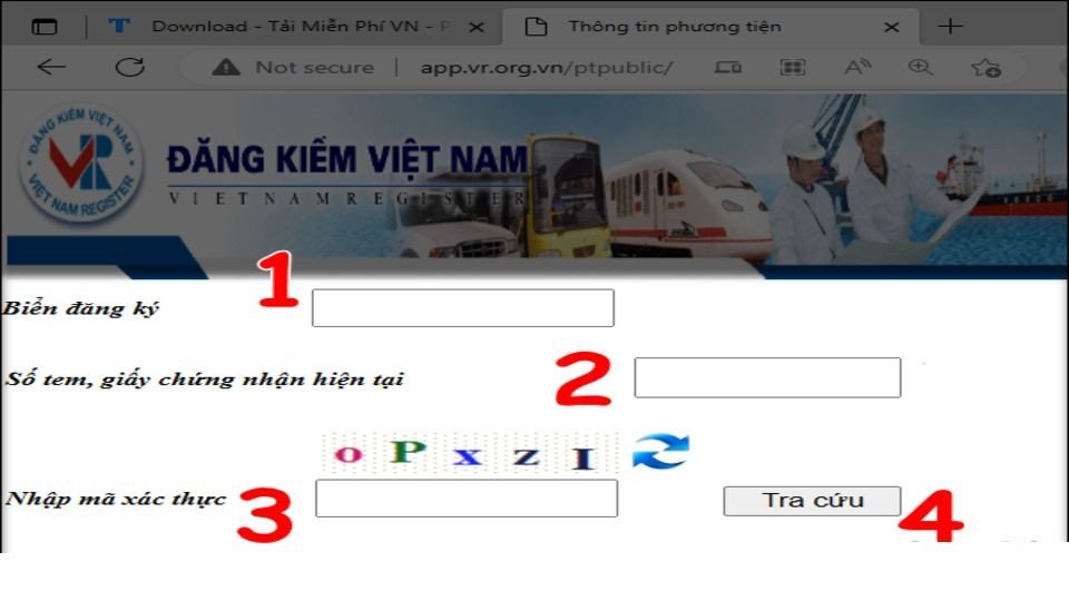 Hình ảnh minh họa việc nhập thông tin biển số và mã xác nhận trên website