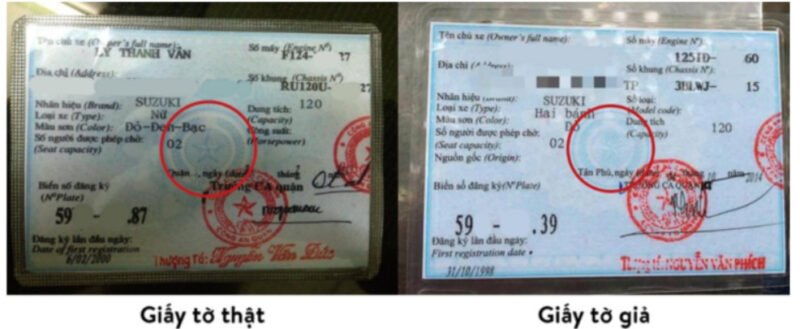 Hình ảnh mô phỏng một chiếc giấy đăng ký xe máy mới