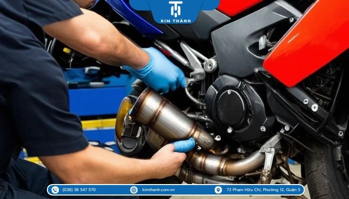 Hình ảnh mô tả các bộ phận của hệ thống xả xe máy và các khu vực dễ bị ăn mòn